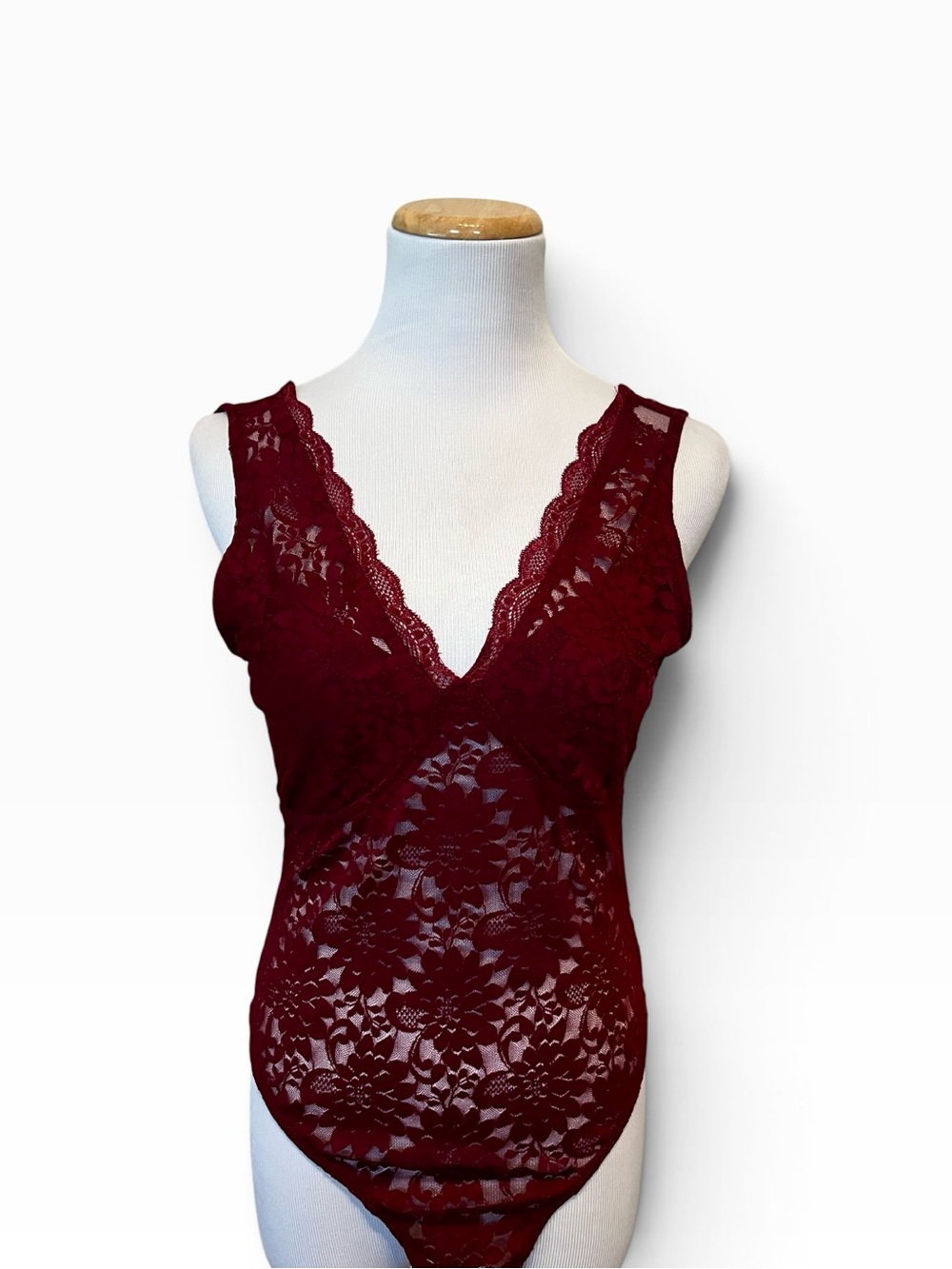 Sans Souci Burgundy Lace Sheer Bodysuit Size Small New With Tag